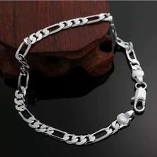 Belirtilmemiş Kadın Erkek Unisex Figaro 6mm Gümüş Kaplama Zincir Bileklik Künye Hediye