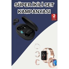 Marsilyan Nabız Ölçer Hediye Bileklikli Akıllı Saat ve Dijital Göstergeli Bluetooth Kulaklık Çoklu Şarj Girişi