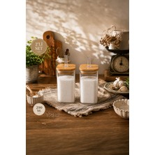 Porsima Cubes 2'li Bambu Kapaklı Borosilikat Cam Yağlık ve Baharatlık Seti 290 ml – 6X10 cm