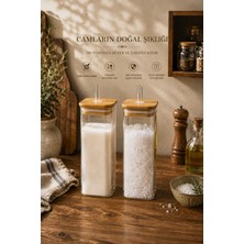 Porsima Cubes 2'li Bambu Kapaklı Borosilikat Cam Yağlık ve Saklama Kabı Seti 525 ml – 9X18 cm