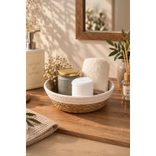 Porsima 15292 Çok Amaçlı Yuvarlak Dekoratif Hasır Sepet Düzenleyici Organizer Ekmeklik - Beyaz
