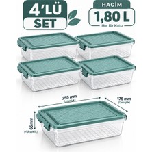 Sarıncı 4'lü Set Saklama Kabı 1,80 L Kilitli Kapaklı Mutfak Buzdolabı Organizer Gıda Saklama Kutusu
