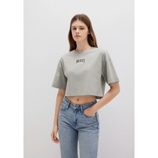 Mavi Mavi Logo Baskılı Gri Crop Tişört 1613411-70112