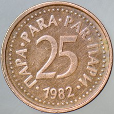 Banknoting Yugoslavya 25 Pari 1982.