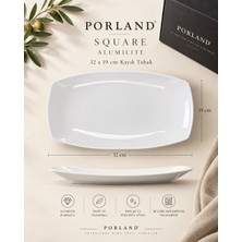 Porland Square Alumilite 32X19 cm Kayık Tabak - Beyaz Servis Tabağı