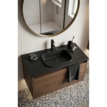 Real Stone Pure Etajerli Granit Lavabo 80*50 cm Siyah