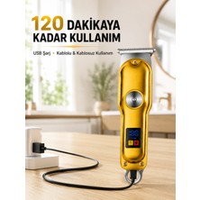 Marsilyan Profesyonel Saç Sakal Tıraş Makinesi T Bıçaklı Turbo Modlu LED Ekranlı 3 Taraklı Şarjlı