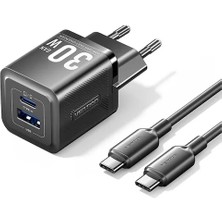 Vention 30W Gan Çift Çıkışlı (1xusb-C 30W + 1xusb-A 30W) Hızlı Şarj Cihazı ve 1m Kablo Seti iPhone Uyumlu Siyah