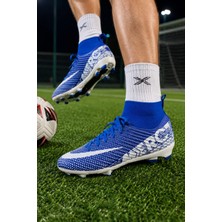 In Step Vortex Futbol Kramponu Çoraplı Bilekli Bağcıklı Dişli Taban Halı Saha ve Çim Saha Krampon –mavi Beyaz