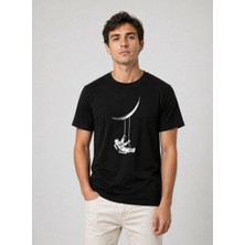 3 Erkek Astronot Ay Temalı Tişört Kısa Kol Yazlık Bisiklet Yaka T-Shirt - Siyah