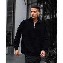 3 Yarım Fermuarlı Üç Iplik Sweatshirt - Siyah -