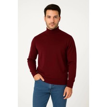 3 Yarım Boğaz Triko Kazak-Hat Regular Kalıp - Bordo