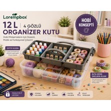 Lorempbox 12 L 4 Gözlü Organizer Saklama Kutusu – Çıkarılabilir Bölmeli Taşıma Tepsili, Kilitli Hobi ve Düzenleme Kutusu