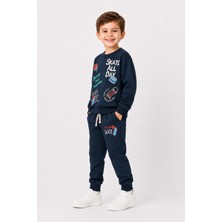 Ahengim Erkek Çocuk Kaykay Baskılı Sweatshirt Eşofman Altı 2’li Takım 1-4 Yaş AK115