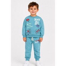 Ahengim Erkek Çocuk Kaykay Baskılı Sweatshirt Eşofman Altı 2’li Takım 1-4 Yaş AK115