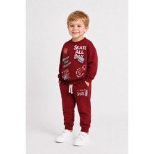 Ahengim Erkek Çocuk Kaykay Baskılı Sweatshirt Eşofman Altı 2’li Takım 1-4 Yaş AK115