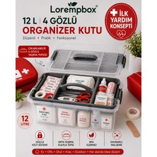 Lorempbox 12 L 4 Gözlü Ilk Yardım Organizer Kutusu – Çıkarılabilir Taşıma Tepsili, Kilitli Ilk Yardım Malzeme Düzenleyici