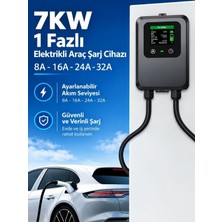 Gümrük Bey 7 Kw 32A Duvar Tipi Elektrikli Araç Şarj Cihazı , Ev Şarj Istasyonu, 10 Metre Kablo