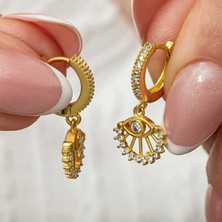Inure Jewelry Gümüş Sallantılı Gold Göz Kadın Küpe