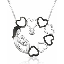 Inure Jewelry Gümüş Kalp Çemberi Anne Çocuk Bayan Kolye