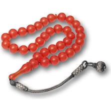 Inure Jewelry Gümüş Top Kazaz Püsküllü Yuvarlak Sıkma Kehribar Tesbih