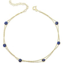 Inure Jewelry Gümüş Gold Çift Zincirli Nazar Kadın Bileklik