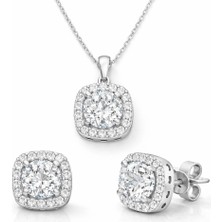 Inure Jewelry Gümüş Kare Montür Tek Taş Kadın Set