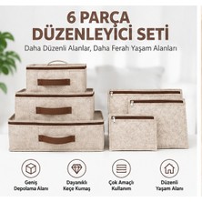Çınars Home 6 Parça Keçe Valiz Içi Düzenleyici Seti – Deri Detaylı 3 Çanta + 3 Fermuarlı Organizer – Bej