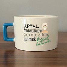 Mor Mürekkep Aptal Insanları Görmezden Gelmek Mavi Kulplu Kare Laf Sokma Hediyesi Bardak Kupa Fincan Mug