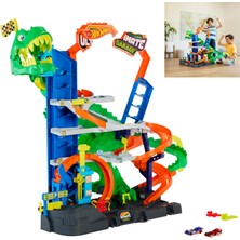 Hot Wheels City Ultimate T-Rex Garajı JHL98, 2 Oyuncak Araba ve 50'den Fazla Araç Için Saklama Alanı, Yarış ve Akrobasi Eğlencesi, Dinozor