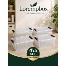 Lorempbox 30 L Kilitli Şeffaf Saklama Kutusu 4’lü Set – Istiflenebilir Organizer Düzenleme Kutusu