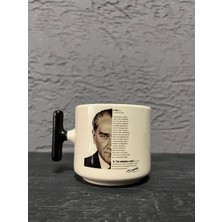 Mor Mürekkep Atatürk ve Türk Gençliğine Hitabesi Siyah Kulplu T Ofis Hediyesi Bardak Kupa Fincan Mug