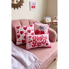 Sleep Garden Kiraz&kalp Tasarım Dekoratif Kırlent Kılıfı | Modern Ev Dekoru Set 3'lü