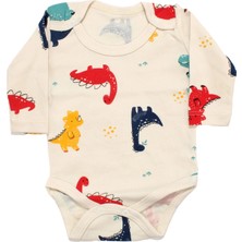 Bebegen Erkek Bebek Bej Renkli Dino Baskılı Uzun Kollu Zıbın