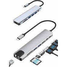 Etorva Store 8 Port Çoklayıcı Macbook ile Uyumlu Çoğaltıcı Type-C Dönüştürücü Tf Sd Kart
