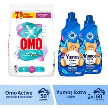 Omo Active Beyazlar & Renkliler Deterjanı 7.5 Kgx1 Yumoş Extra Konsantre Yumuşatıcı Lilyum 1440 Mlx2