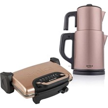 Arnica 2'li Özel Paket ST90022 Ayvalık Stil Tost Makinesi + Demli Xl Çay Makinesi Rose