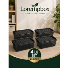 Lorempbox 20 L Kilitli Saklama Kutusu 4’lü Set – Antrasit, Istiflenebilir Düzenleyici Organizer Kutu