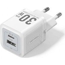 Vention 30W Gan Çift Çıkışlı (1xusb-C 30W + 1xusb-A 30W) Hızlı Şarj Cihazı iPhone Uyumlu - Feq Beyaz
