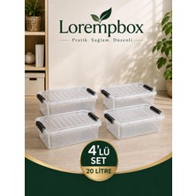 Lorempbox 20 L Kilitli Saklama Kutusu 4’lü Set –  Şeffaf, Istiflenebilir Düzenleyici Organizer Kutu