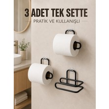 Toyigoo 3 Adet Siyah Rulo Kağıt Tutucu Yapışkanlı Duvar Tipi Pratik Kağıtlık Seti - Lisinya