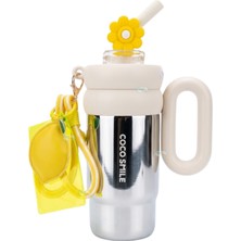Vagonlife Cocosmile 760ML Tumbler Charm Serisi Parlak Gövdeli Kaymaz Tabanlı Pipetli/pipetsiz Kullanım Büyük Kulplu Peluş Süslü Charmlı ve Silikon Pipet Süslü SUS304 Paslanmaz Çelik Termos  6 Saat Sıcak/soğuk