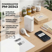 Tekno Hediye Powermaster  Kablosuz Bluetooth Termal Etiket Makinesi Taşınabilir Ev Ofis Organizer Yazıcı (Beyaz)