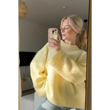 Seeh Sarı Bisiklet Yaka Oversize Triko Kazak SH173