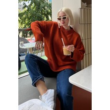 Seeh Kiremit Bisiklet Yaka Oversize Triko Kazak SH173