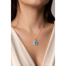 Silveranka 925 Ayar Gümüş Doğal Paraiba Taşlı Pırlanta Montür Kolye
