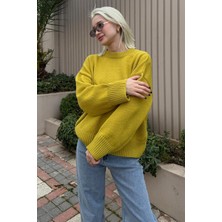 Seeh Yağ Yeşili Bisiklet Yaka Oversize Triko Kazak SH173