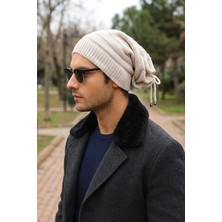 Ritagarcia Unisex Arkası Ipli Büzgülü Triko Bere Kışlık Dökümlü Slouchy Beanie Bere