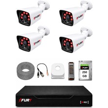 Fury 4 Kameralı Güvenlik Kamera Seti 2mp 1080P Full Hd 6 Atom LED Gece Görüşlü 250 GB HDD 5525