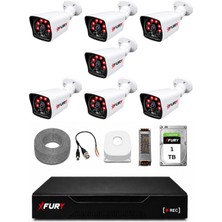 Fury 7 Kameralı Güvenlik Kamera Seti 2mp 1080P Full Hd 6 Atom LED Gece Görüşlü 1 Tb HDD 5525